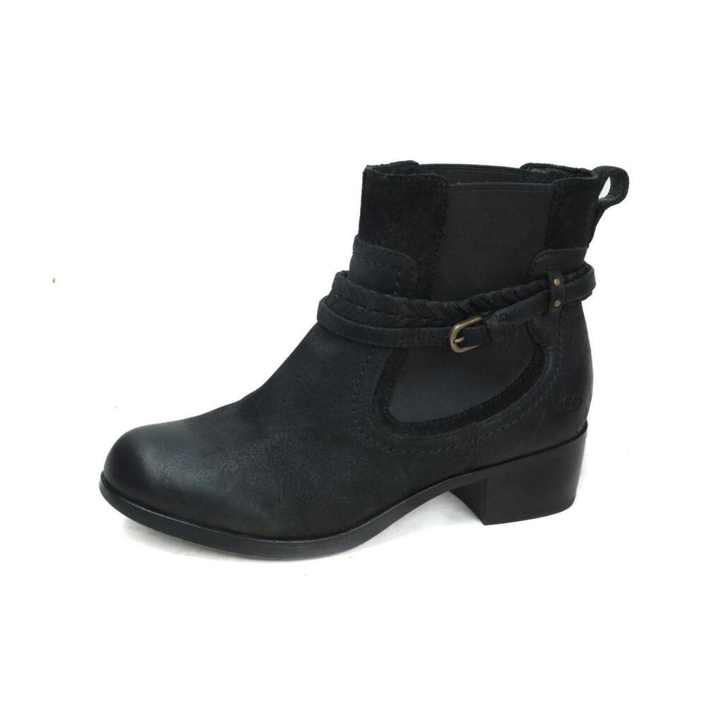 UGG Australia KREWE Pull On Ankle Boots Black Leather bootie 8.5 Orig $200